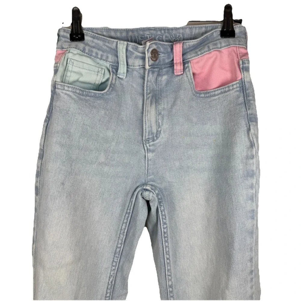 Justice Care Bears Jeans 12Y Flare Leg Colorblock Pastel‎ Y2K Light Wash